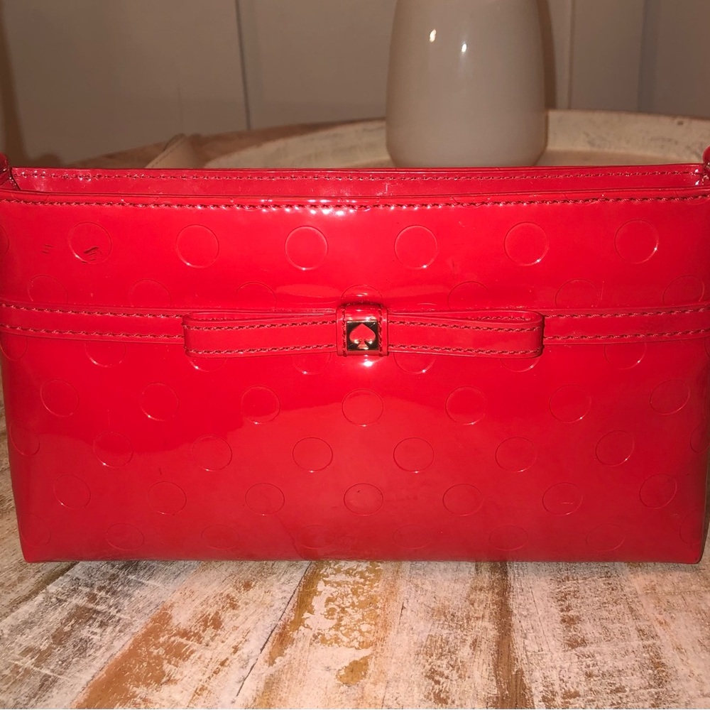 Kate Spade Red Purse Crossbody Leather Bow Polkadot Camellia Bag - Picture 3 of 6